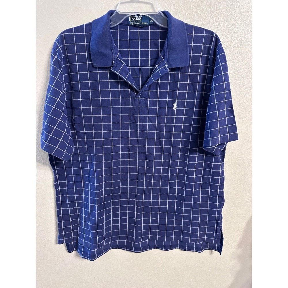 Polo by Ralph Lauren XL Blue Grid Checkered Short Sleeve Polo Shirt